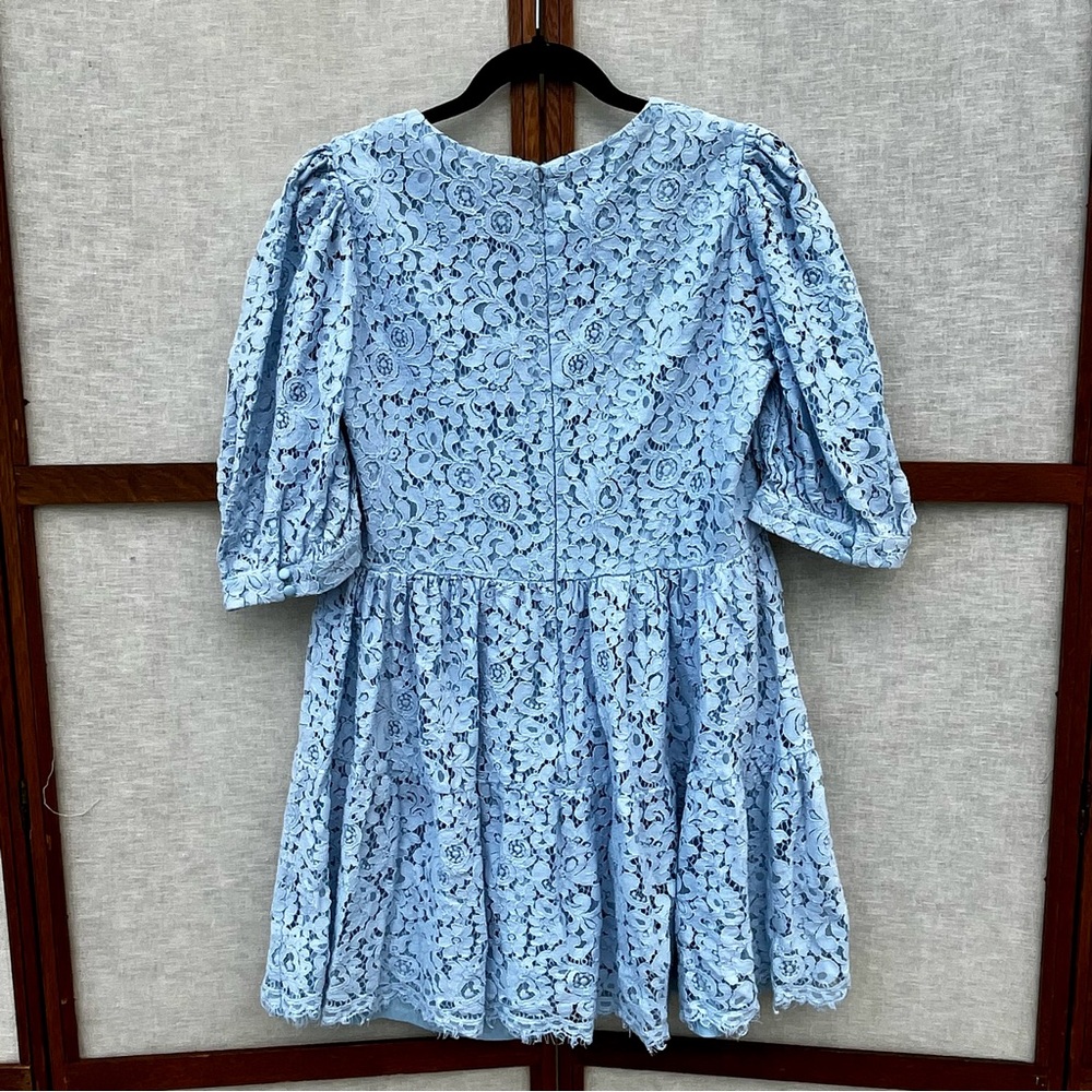 Bardot Light Blue Lace Mini Babydoll Deep-V Neckline Party Dress - Size 10 - Picture 6 of 16